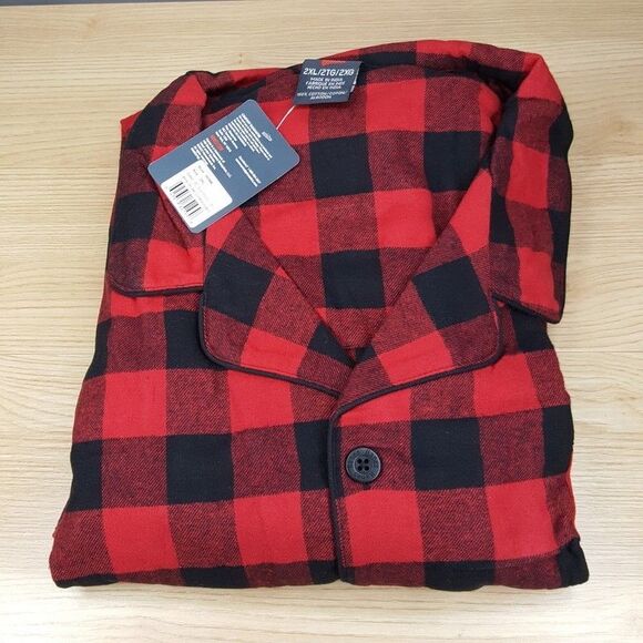 HANES Pajamas Mens Size 2XL Red Buffalo Check Big & Tall Flannel Sleepwear PJs - Picture 2 of 5